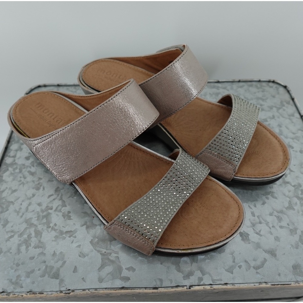 Montana Artisan Crafted Womens 8M Metallic Rhinestone Wedge‎ Sandals 4308693